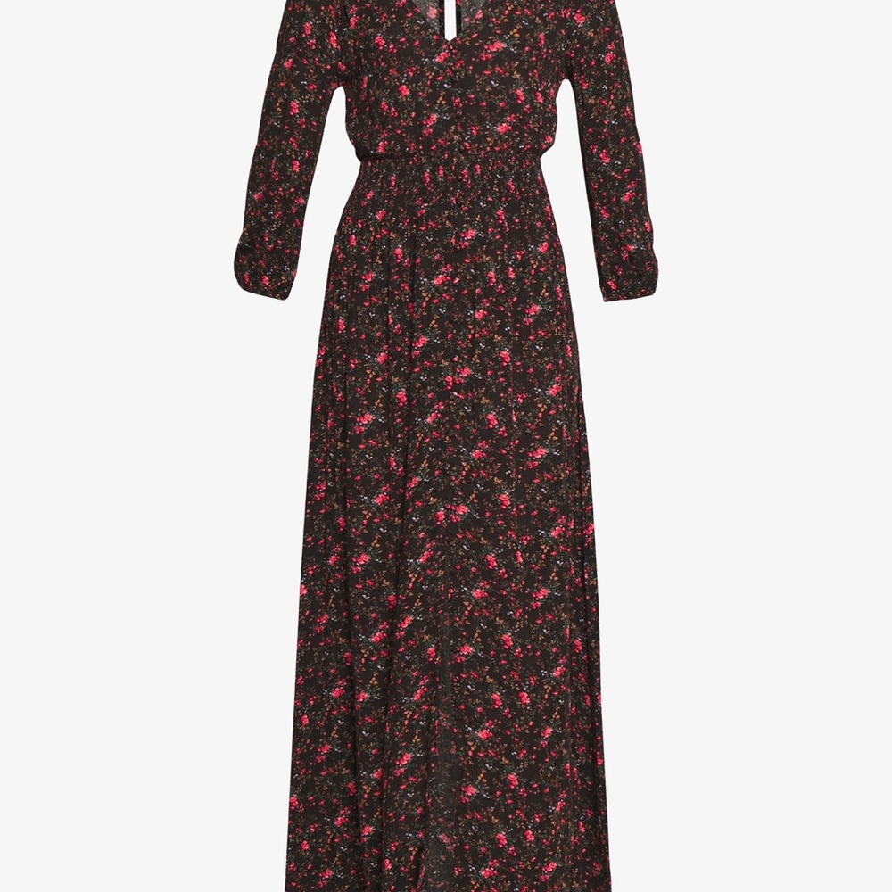 American Eagle Black Floral Maxi Dress with Red Accents